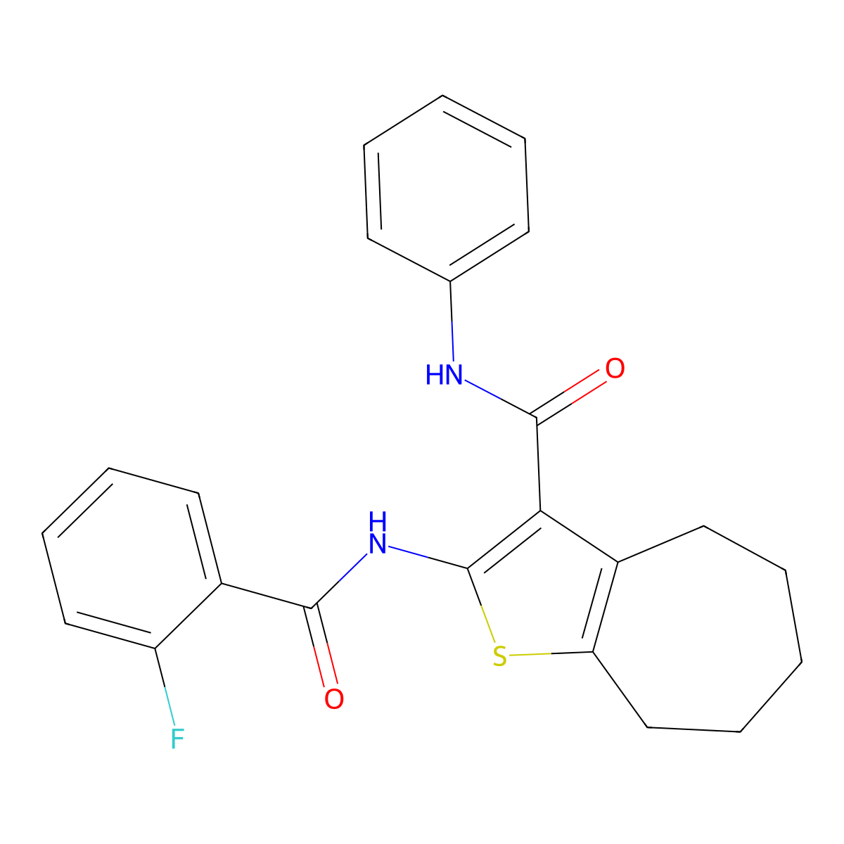 2-[(2-fluorobenzoyl)amino]-N-phenyl-5,6,7,8-tetrahydro-4H-cyclohepta[b]thiophene-3-carboxamide molecular structure, CAS 420812-53-9