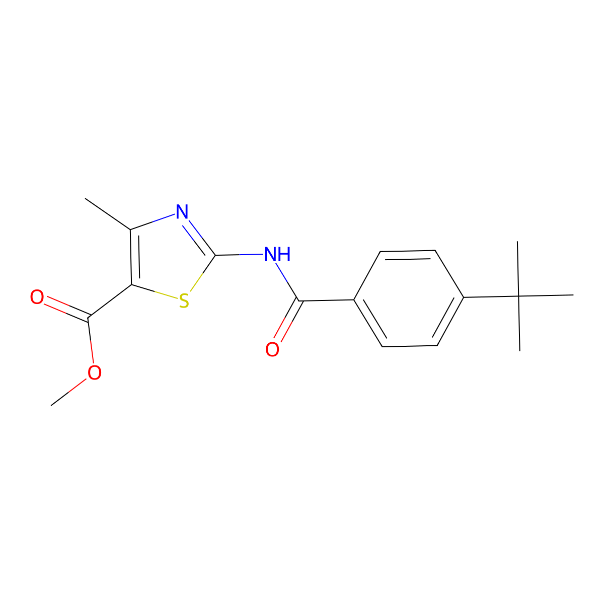 Methyl 2-(4-tert-butylbenzamido)-4-methyl-1,3-thiazole-5-carboxylate molecular structure, CAS 420812-69-7