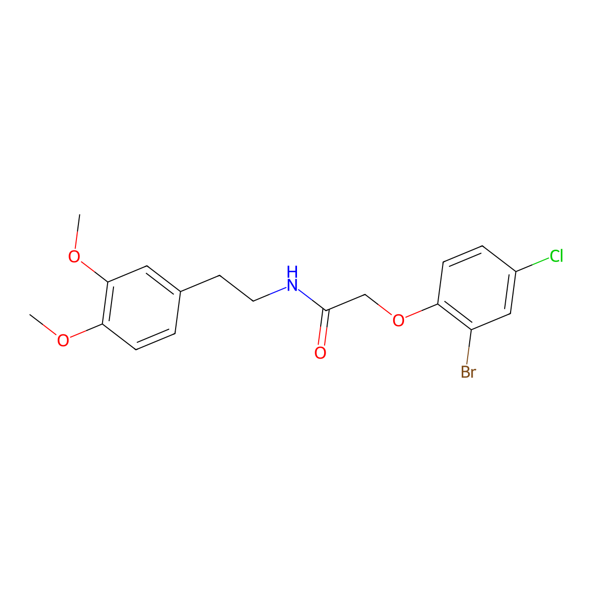 2-(2-bromo-4-chlorophenoxy)-N-[2-(3,4-dimethoxyphenyl)ethyl]acetamide molecular structure, CAS 420812-79-9