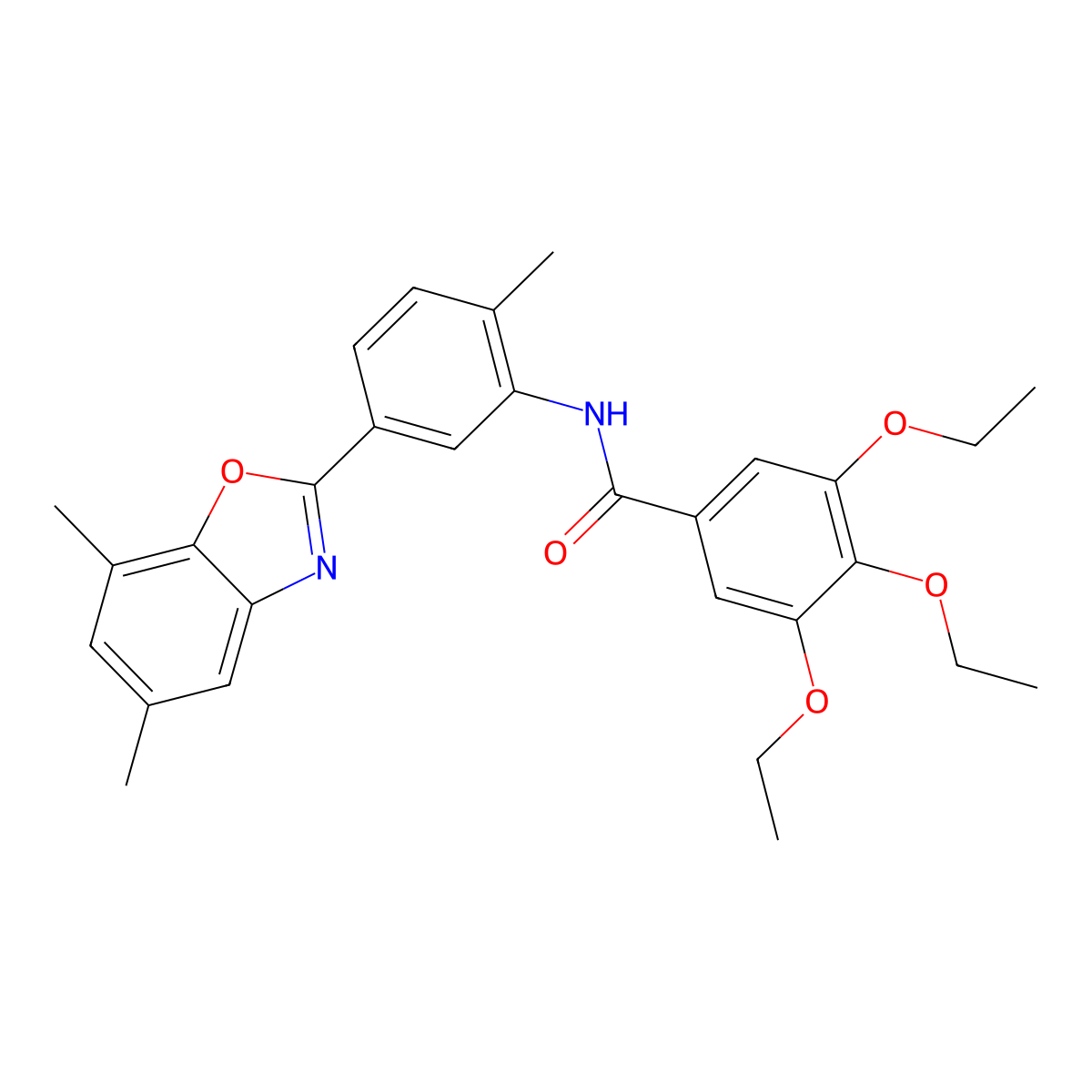 N-[5-(5,7-dimethyl-1,3-benzoxazol-2-yl)-2-methylphenyl]-3,4,5-triethoxybenzamide molecular structure, CAS 420813-13-4