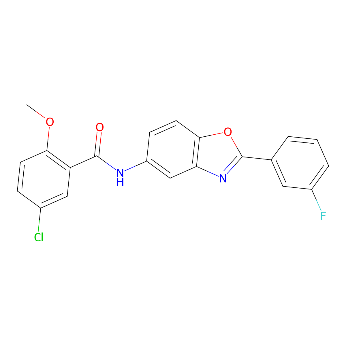 5-chloro-N-[2-(3-fluorophenyl)-1,3-benzoxazol-5-yl]-2-methoxybenzamide molecular structure, CAS 420814-22-8