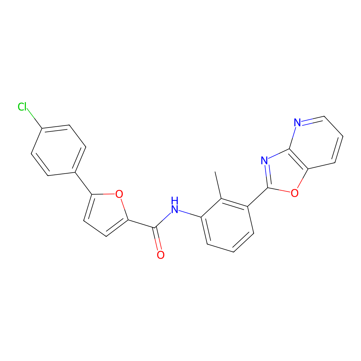 5-(4-chlorophenyl)-N-[2-methyl-3-([1,3]oxazolo[4,5-b]pyridin-2-yl)phenyl]furan-2-carboxamide molecular structure, CAS 420814-62-6