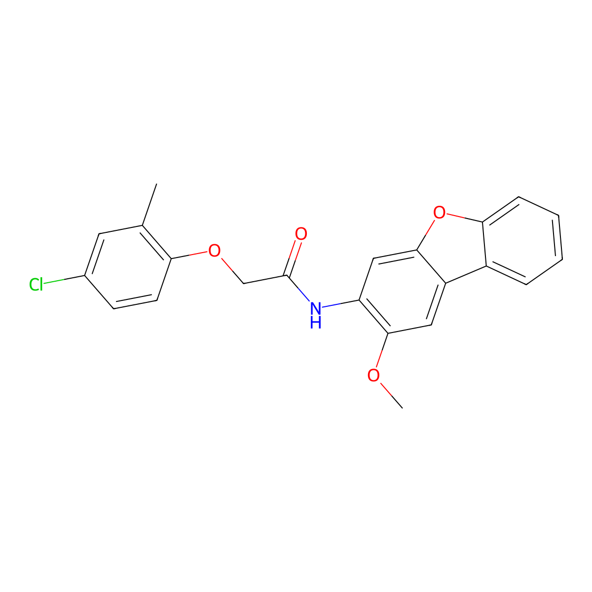 2-(4-chloro-2-methylphenoxy)-N-(2-methoxydibenzofuran-3-yl)acetamide molecular structure, CAS 420814-84-2