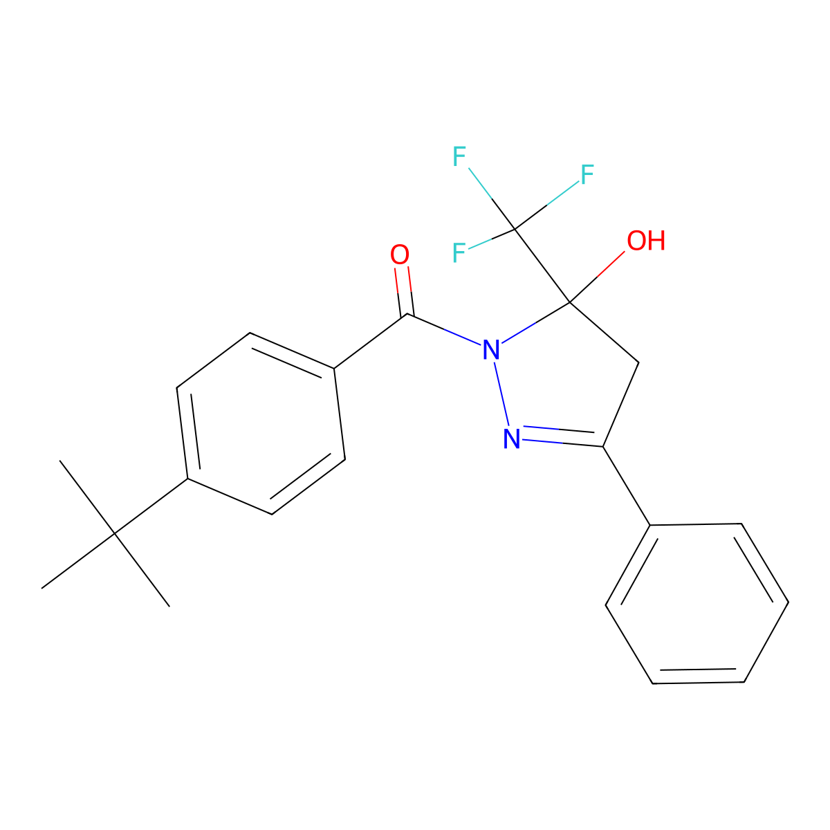 (4-tert-butylphenyl)-[5-hydroxy-3-phenyl-5-(trifluoromethyl)-4H-pyrazol-1-yl]methanone molecular structure, CAS 420816-35-9