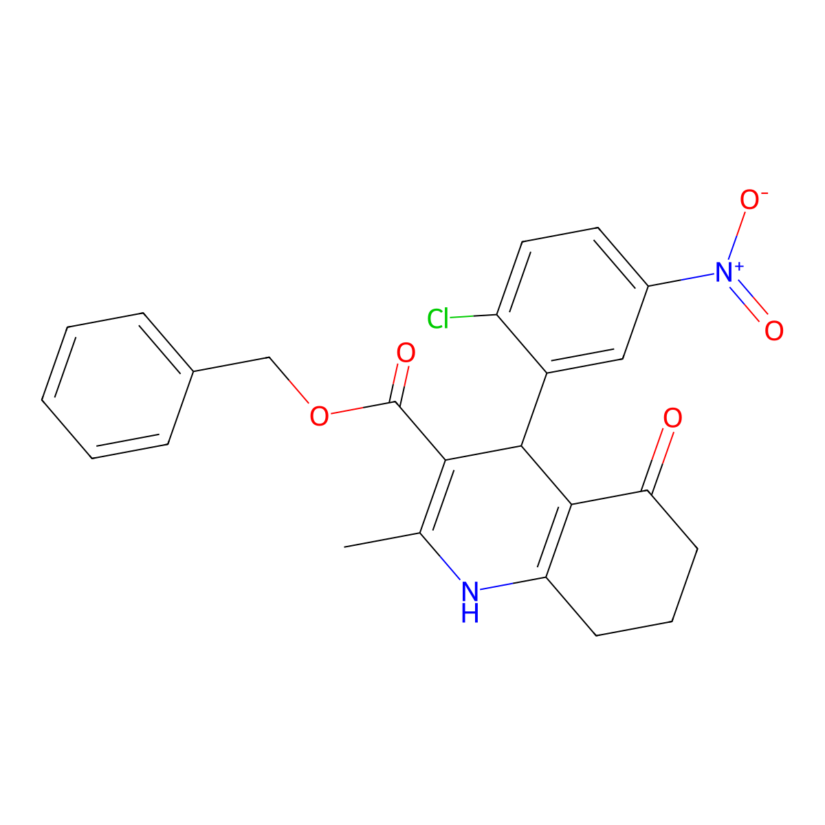 Benzyl 4-(2-chloro-5-nitrophenyl)-2-methyl-5-oxo-1,4,5,6,7,8-hexahydroquinoline-3-carboxylate molecular structure, CAS 420817-24-9