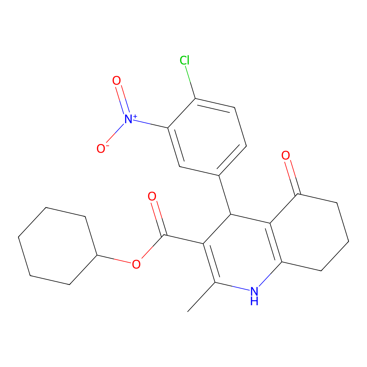 Cyclohexyl 4-(4-chloro-3-nitrophenyl)-2-methyl-5-oxo-1,4,5,6,7,8-hexahydroquinoline-3-carboxylate molecular structure, CAS 420818-61-7