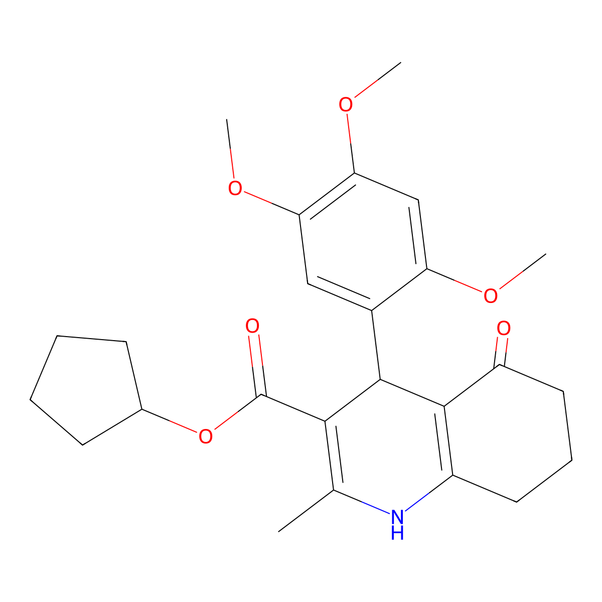 Cyclopentyl 2-methyl-5-oxo-4-(2,4,5-trimethoxyphenyl)-1,4,5,6,7,8-hexahydroquinoline-3-carboxylate molecular structure, CAS 420818-72-0