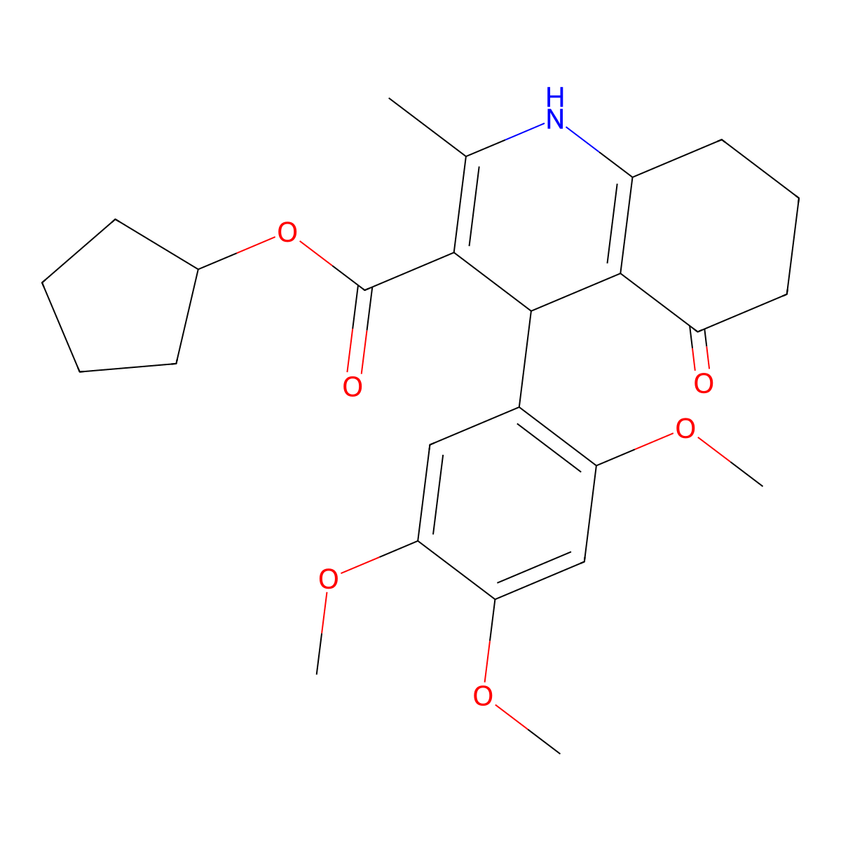 Cyclopentyl 2-methyl-5-oxo-4-(2,4,5-trimethoxyphenyl)-1,4,5,6,7,8-hexahydroquinoline-3-carboxylate molecular structure, CAS 420818-72-0