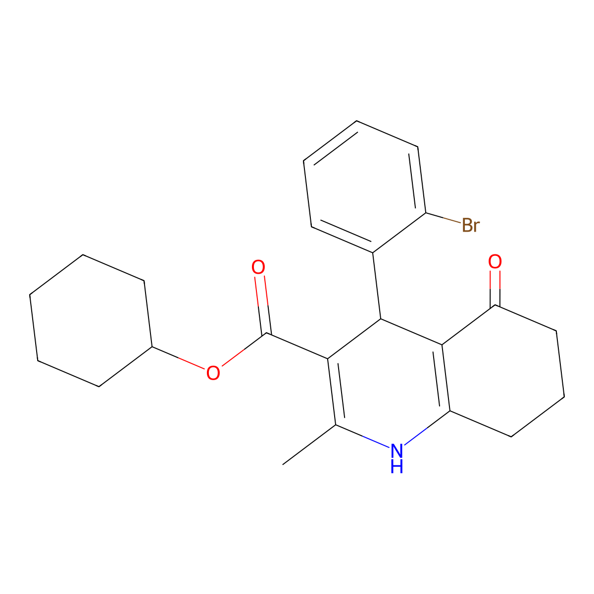 Cyclohexyl 4-(2-bromophenyl)-2-methyl-5-oxo-1,4,5,6,7,8-hexahydroquinoline-3-carboxylate molecular structure, CAS 420819-77-8