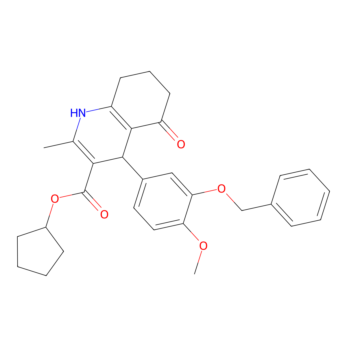 Cyclopentyl 4-[3-(benzyloxy)-4-methoxyphenyl]-2-methyl-5-oxo-1,4,5,6,7,8-hexahydroquinoline-3-carboxylate molecular structure, CAS 420820-49-1