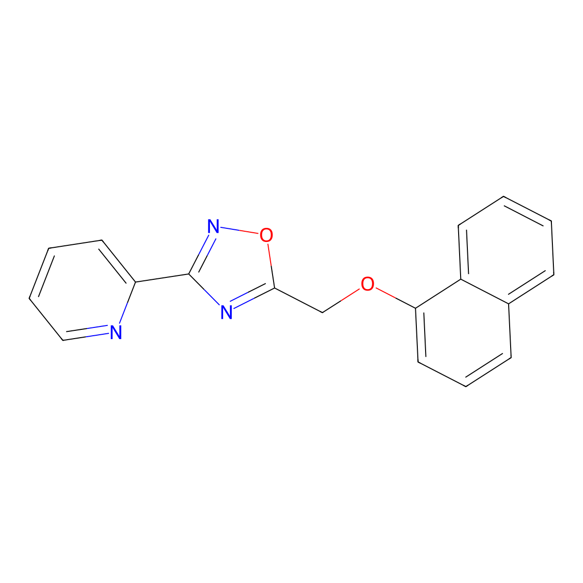 5-(Naphthalen-1-yloxymethyl)-3-pyridin-2-yl-1,2,4-oxadiazole molecular structure, CAS 420823-35-4