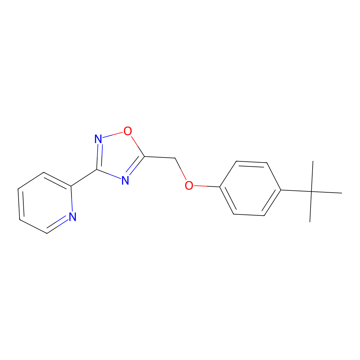 2-{5-[(4-Tert-butylphenoxy)methyl]-1,2,4-oxadiazol-3-yl}pyridine molecular structure, CAS 420824-21-1