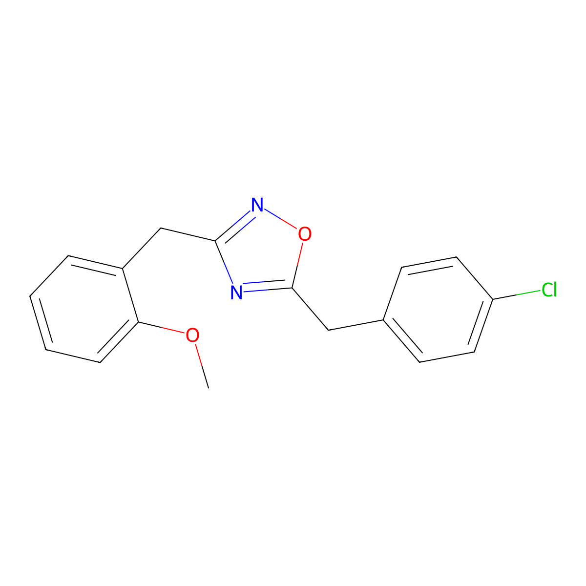 5-(4-Chlorobenzyl)-3-(2-methoxybenzyl)-1,2,4-oxadiazole molecular structure, CAS 420825-28-1