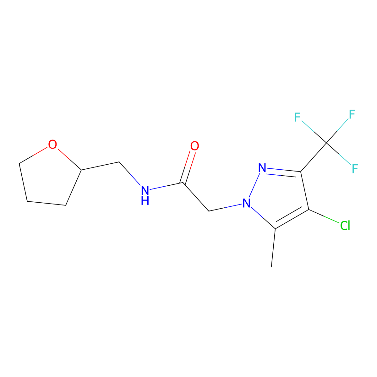 2-[4-chloro-5-methyl-3-(trifluoromethyl)pyrazol-1-yl]-N-(oxolan-2-ylmethyl)acetamide molecular structure, CAS 420825-85-0