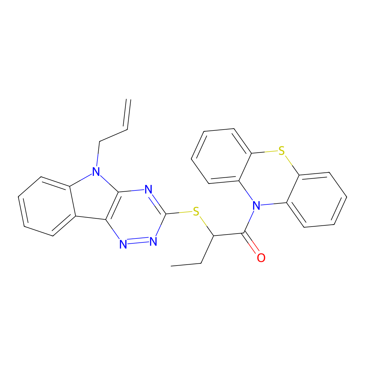 1-(10H-phenothiazin-10-yl)-2-{[5-(prop-2-en-1-yl)-5H-[1,2,4]triazino[5,6-b]indol-3-yl]sulfanyl}butan-1-one molecular structure, CAS 420826-24-0