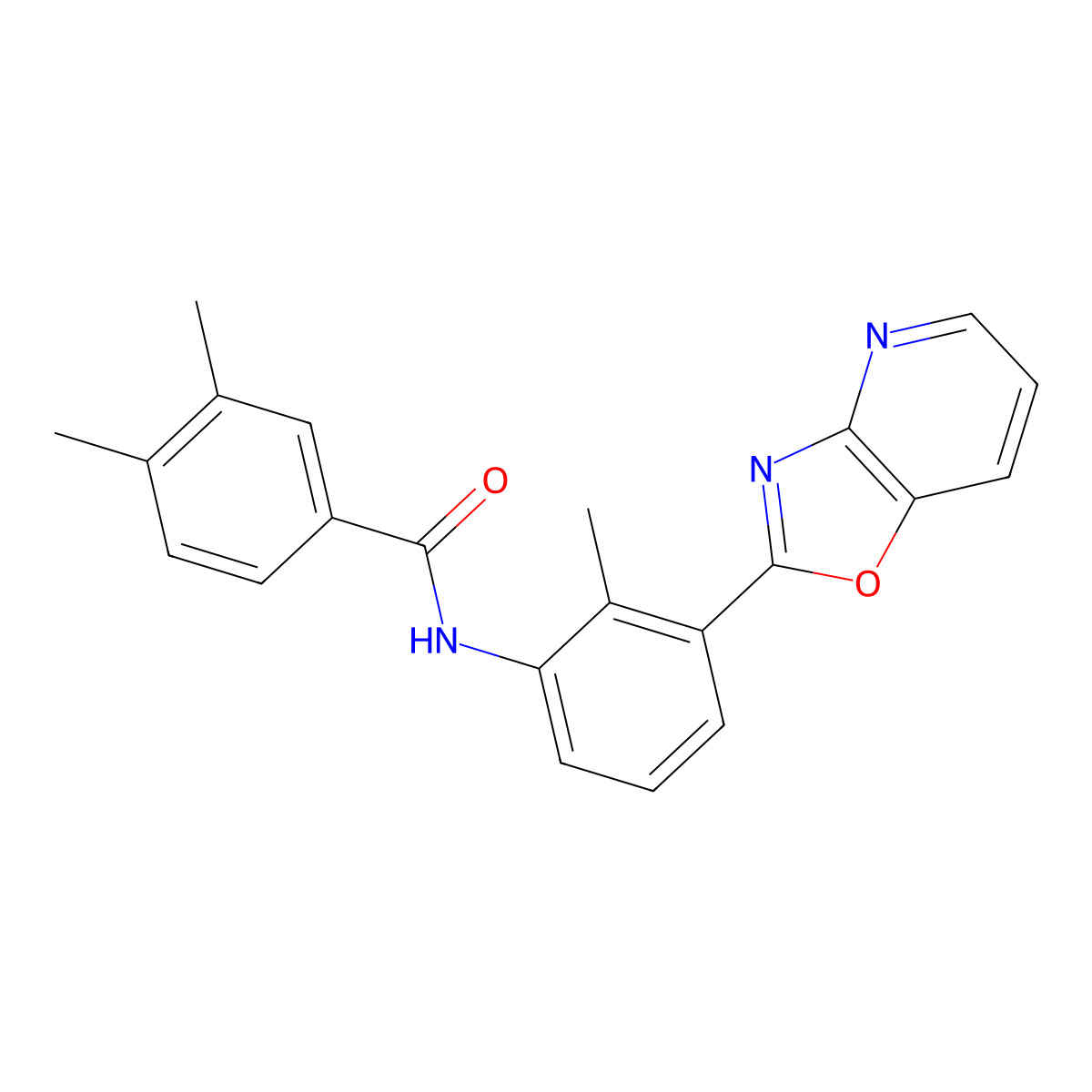 3,4-dimethyl-N-[2-methyl-3-([1,3]oxazolo[4,5-b]pyridin-2-yl)phenyl]benzamide molecular structure, CAS 420829-78-3