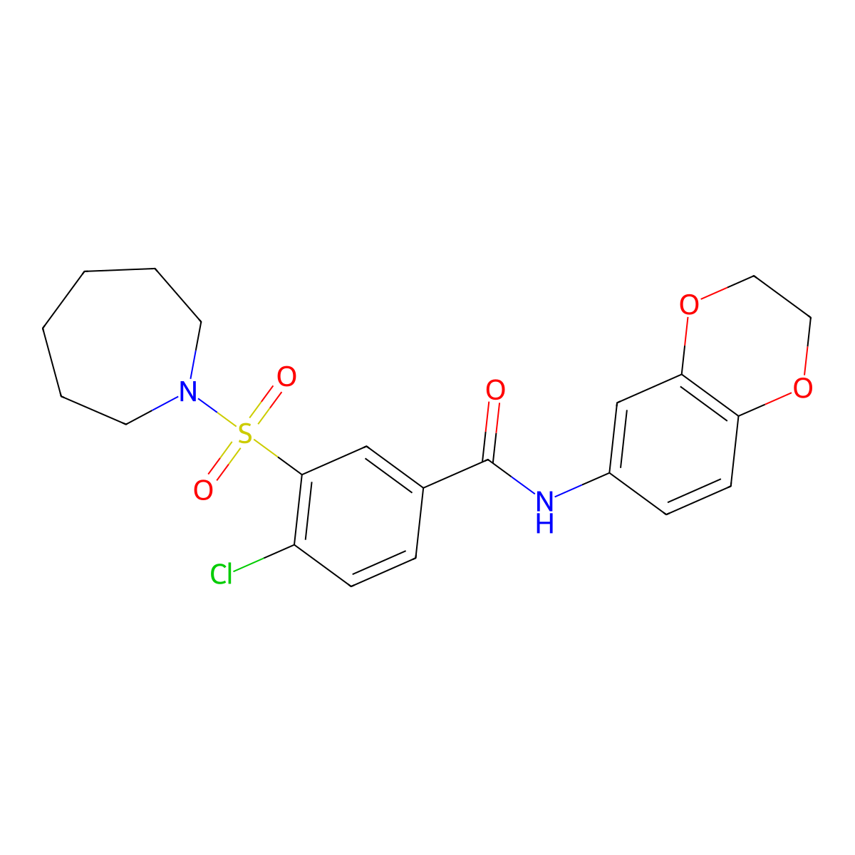 3-(azepan-1-ylsulfonyl)-4-chloro-N-(2,3-dihydro-1,4-benzodioxin-6-yl)benzamide molecular structure, CAS 420831-35-2