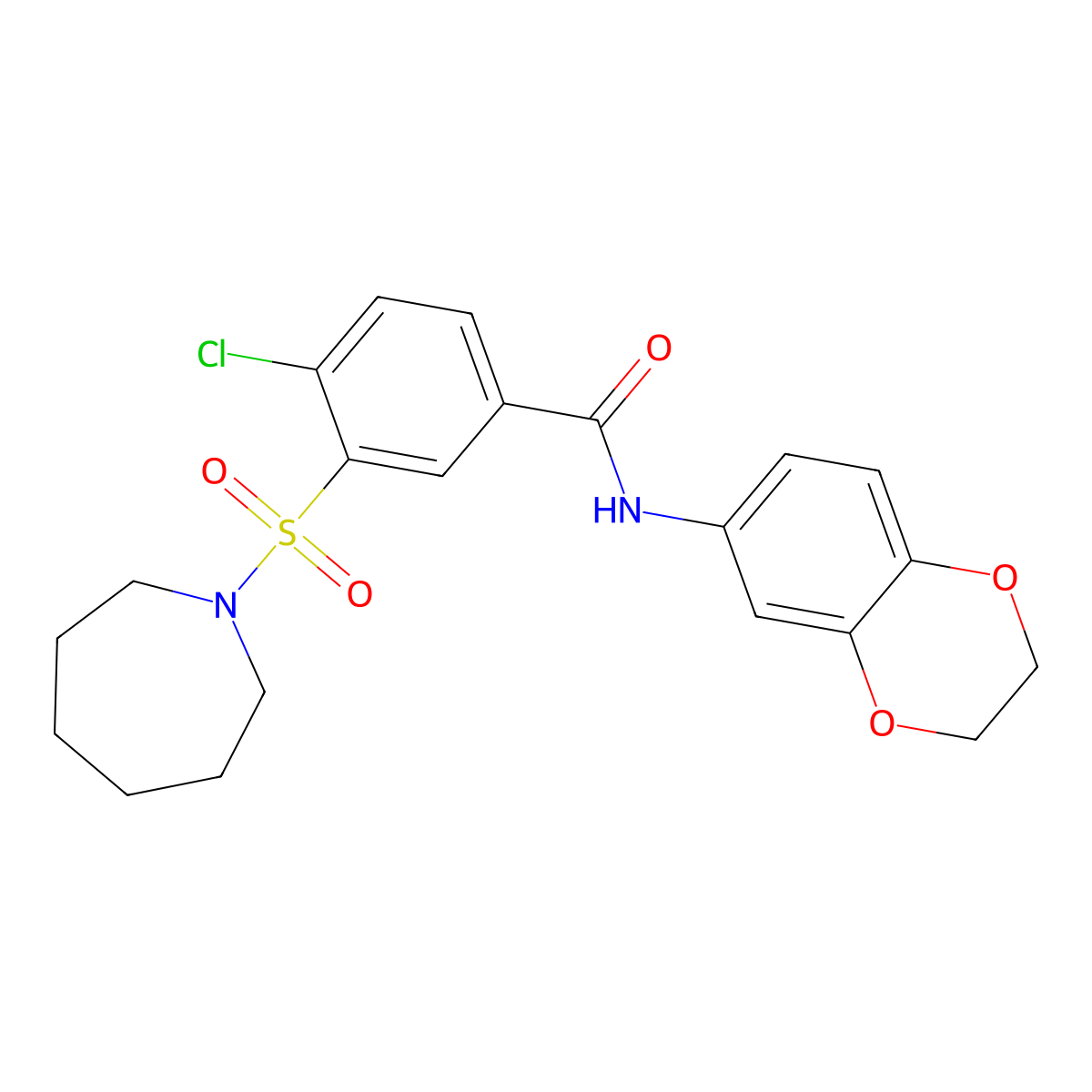 3-(azepan-1-ylsulfonyl)-4-chloro-N-(2,3-dihydro-1,4-benzodioxin-6-yl)benzamide molecular structure, CAS 420831-35-2