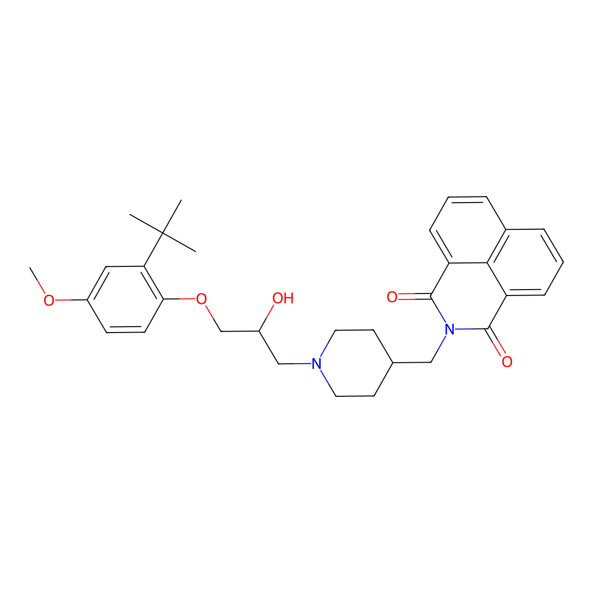 2-((1-(3-(2-(tert-butyl)-4-methoxyphenoxy)-2-hydroxypropyl)piperidin-4-yl)methyl)-1H-benzo[de]isoquinoline-1,3(2H)-dione molecular structure, CAS 420832-00-4
