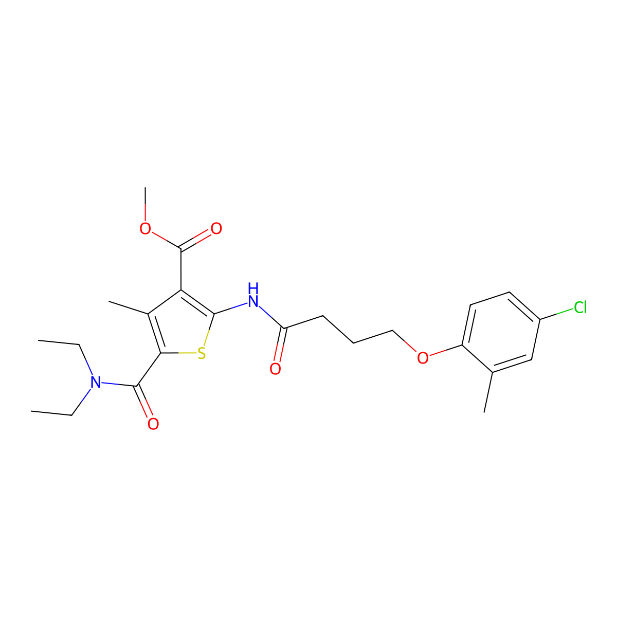 Methyl 2-[4-(4-chloro-2-methylphenoxy)butanoylamino]-5-(diethylcarbamoyl)-4-methylthiophene-3-carboxylate molecular structure, CAS 420832-13-9
