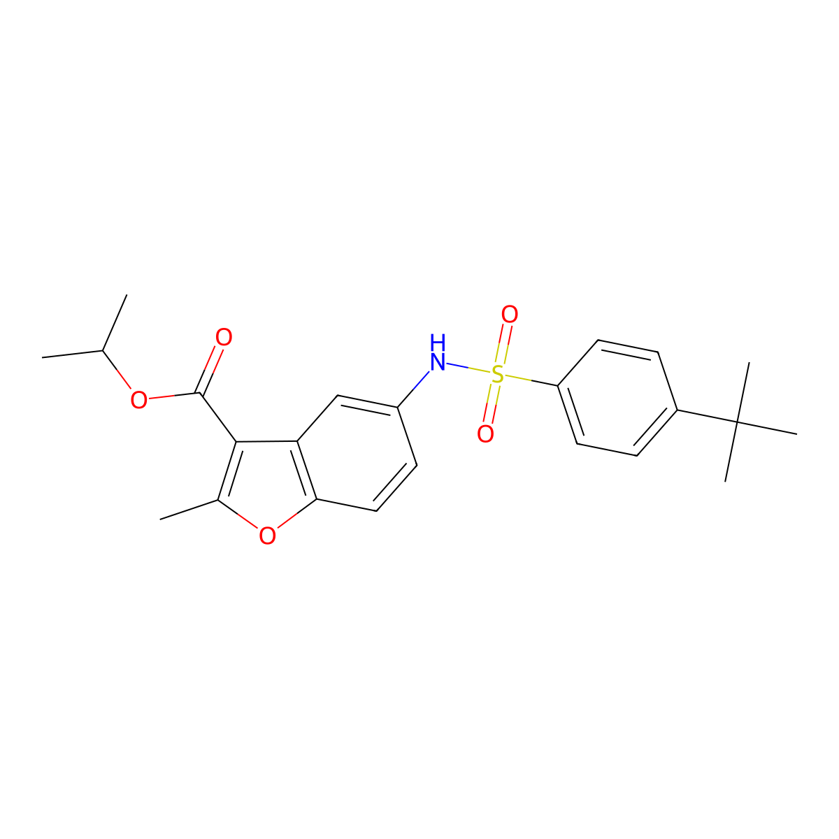 Propan-2-yl 5-[(4-tert-butylphenyl)sulfonylamino]-2-methyl-1-benzofuran-3-carboxylate molecular structure, CAS 420832-18-4