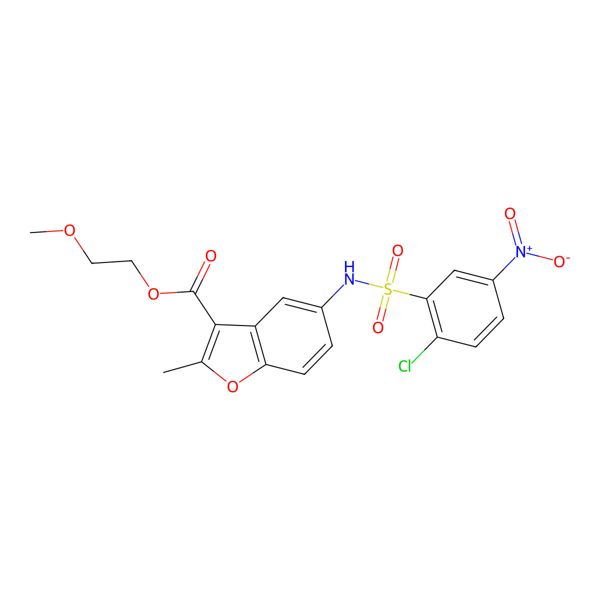 2-Methoxyethyl 5-[(2-chloro-5-nitrophenyl)sulfonylamino]-2-methyl-1-benzofuran-3-carboxylate molecular structure, CAS 420832-20-8