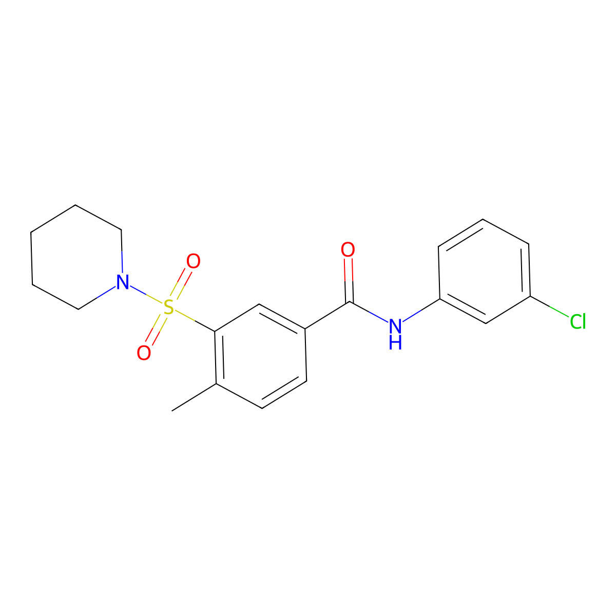 N-(3-chlorophenyl)-4-methyl-3-(1-piperidinylsulfonyl)benzamide molecular structure, CAS 420832-24-2