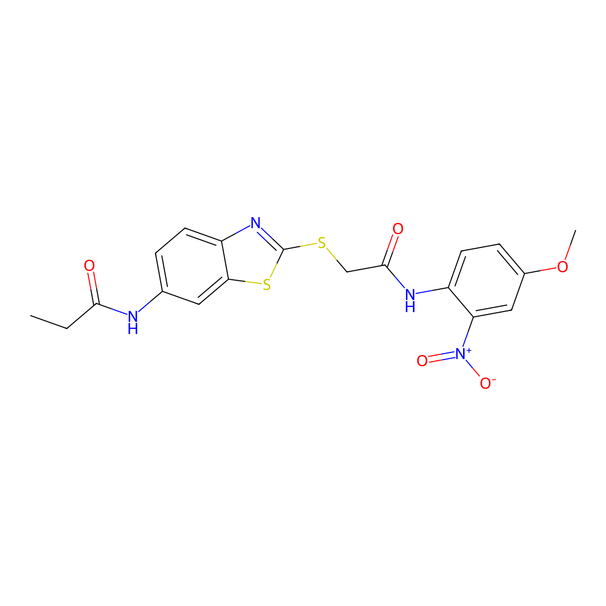 N-[2-[2-(4-methoxy-2-nitroanilino)-2-oxoethyl]sulfanyl-1,3-benzothiazol-6-yl]propanamide molecular structure, CAS 420832-87-7
