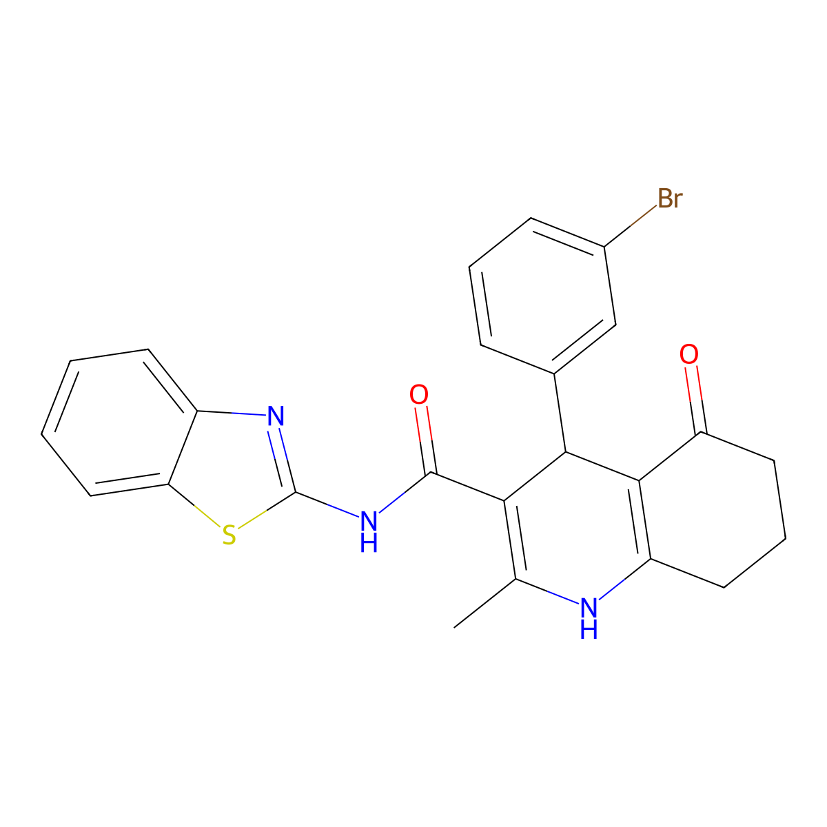 N-(1,3-benzothiazol-2-yl)-4-(3-bromophenyl)-2-methyl-5-oxo-4,6,7,8-tetrahydro-1H-quinoline-3-carboxamide molecular structure, CAS 420833-01-8