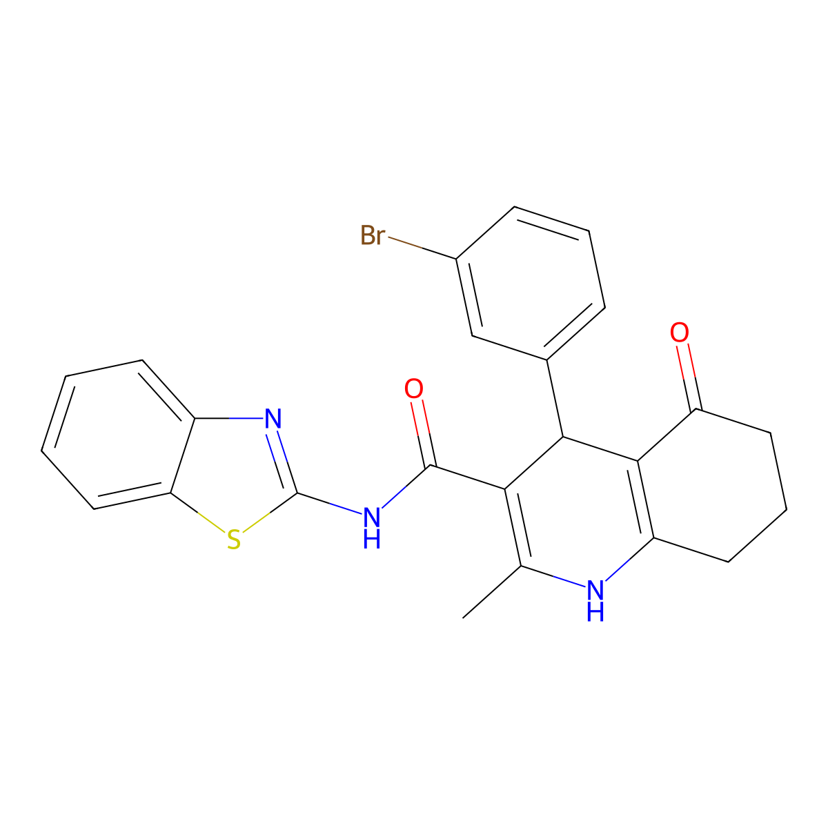 N-(1,3-benzothiazol-2-yl)-4-(3-bromophenyl)-2-methyl-5-oxo-4,6,7,8-tetrahydro-1H-quinoline-3-carboxamide molecular structure, CAS 420833-01-8