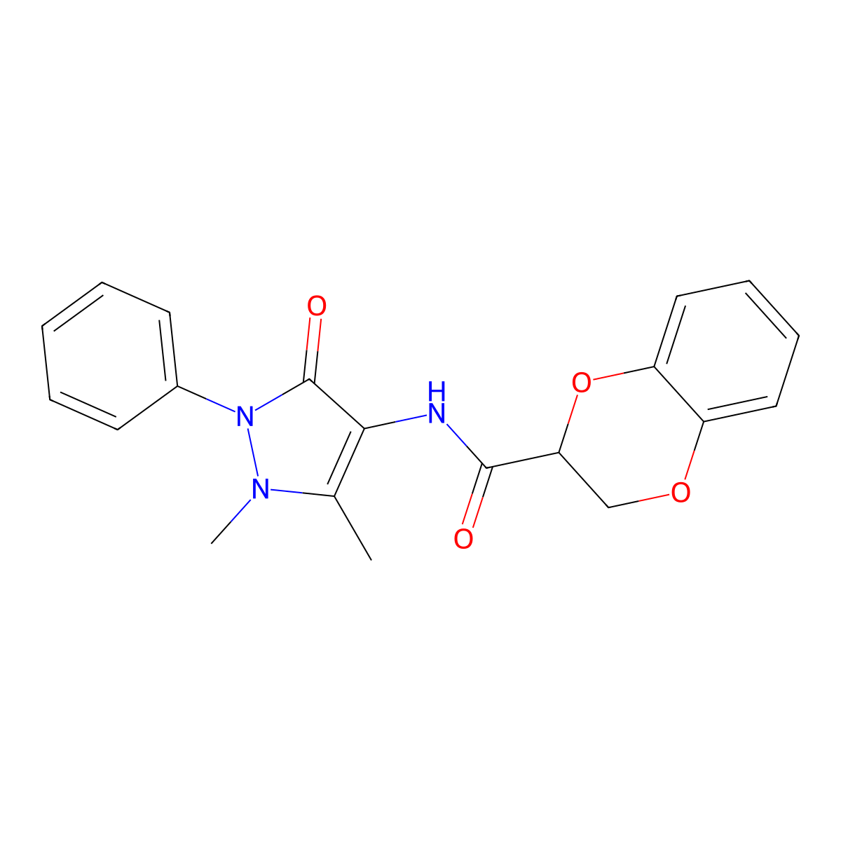 N-(1,5-dimethyl-3-oxo-2-phenylpyrazol-4-yl)-2,3-dihydro-1,4-benzodioxine-3-carboxamide molecular structure, CAS 420833-36-9