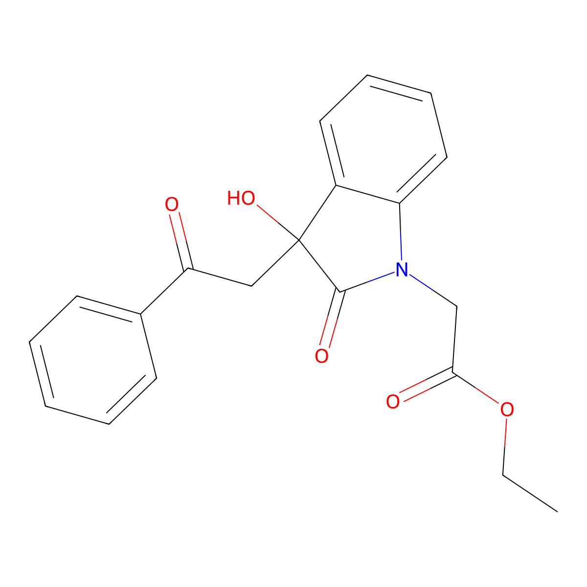 ethyl [3-hydroxy-2-oxo-3-(2-oxo-2-phenylethyl)-2,3-dihydro-1H-indol-1-yl]acetate molecular structure, CAS 420834-10-2