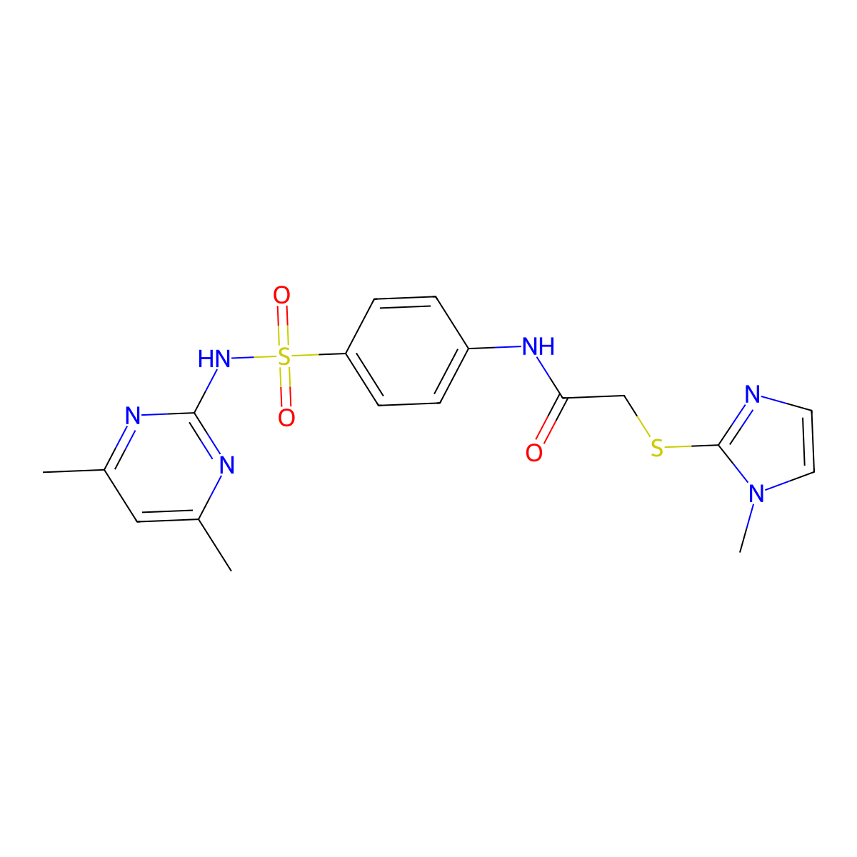 N-(4-{[(4,6-dimethyl-2-pyrimidinyl)amino]sulfonyl}phenyl)-2-[(1-methyl-1H-imidazol-2-yl)thio]acetamide molecular structure, CAS 420835-51-4