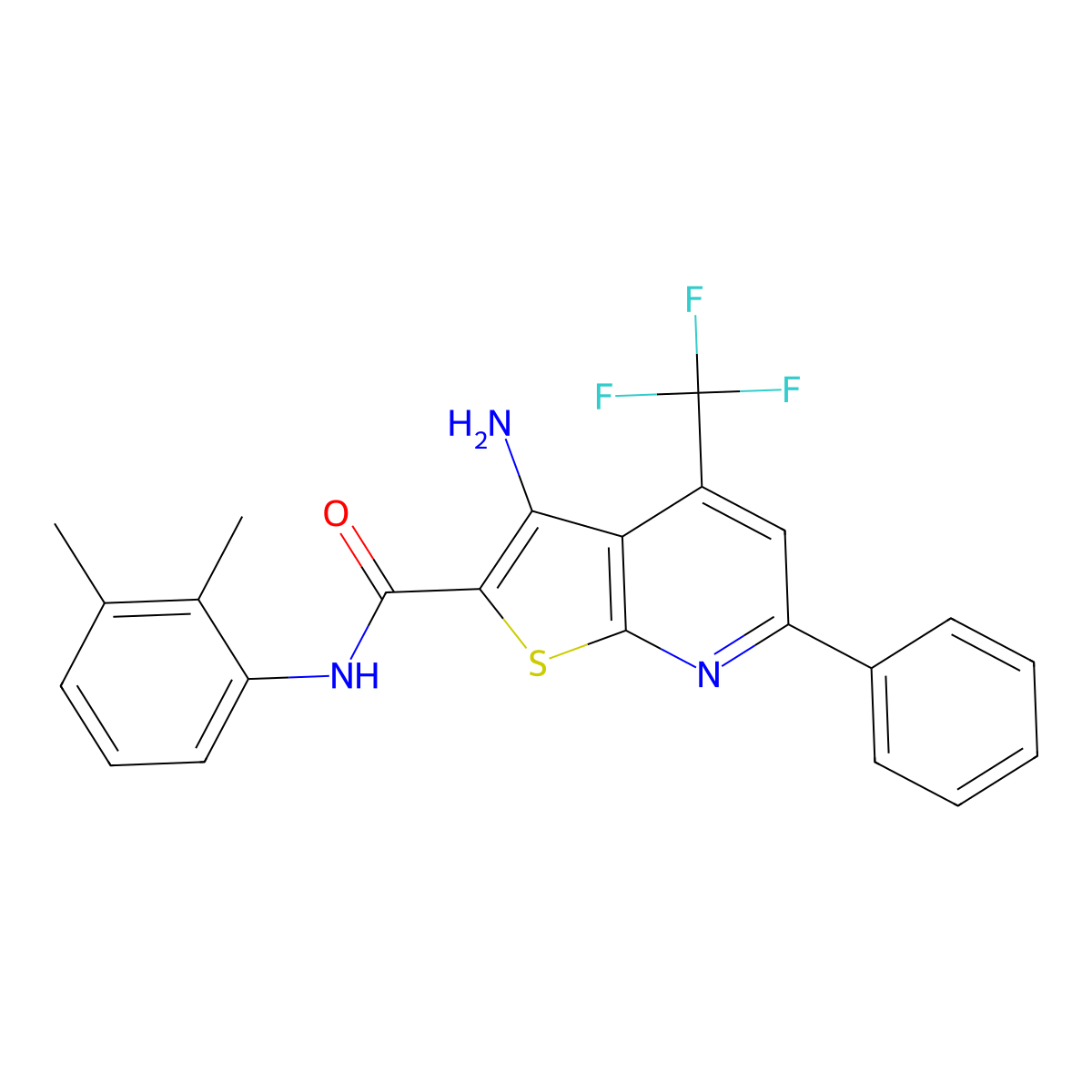 3-Amino-N-(2,3-dimethylphenyl)-6-phenyl-4-(trifluoromethyl)thieno(2,3-B)pyridine-2-carboxamide molecular structure, CAS 420835-56-9