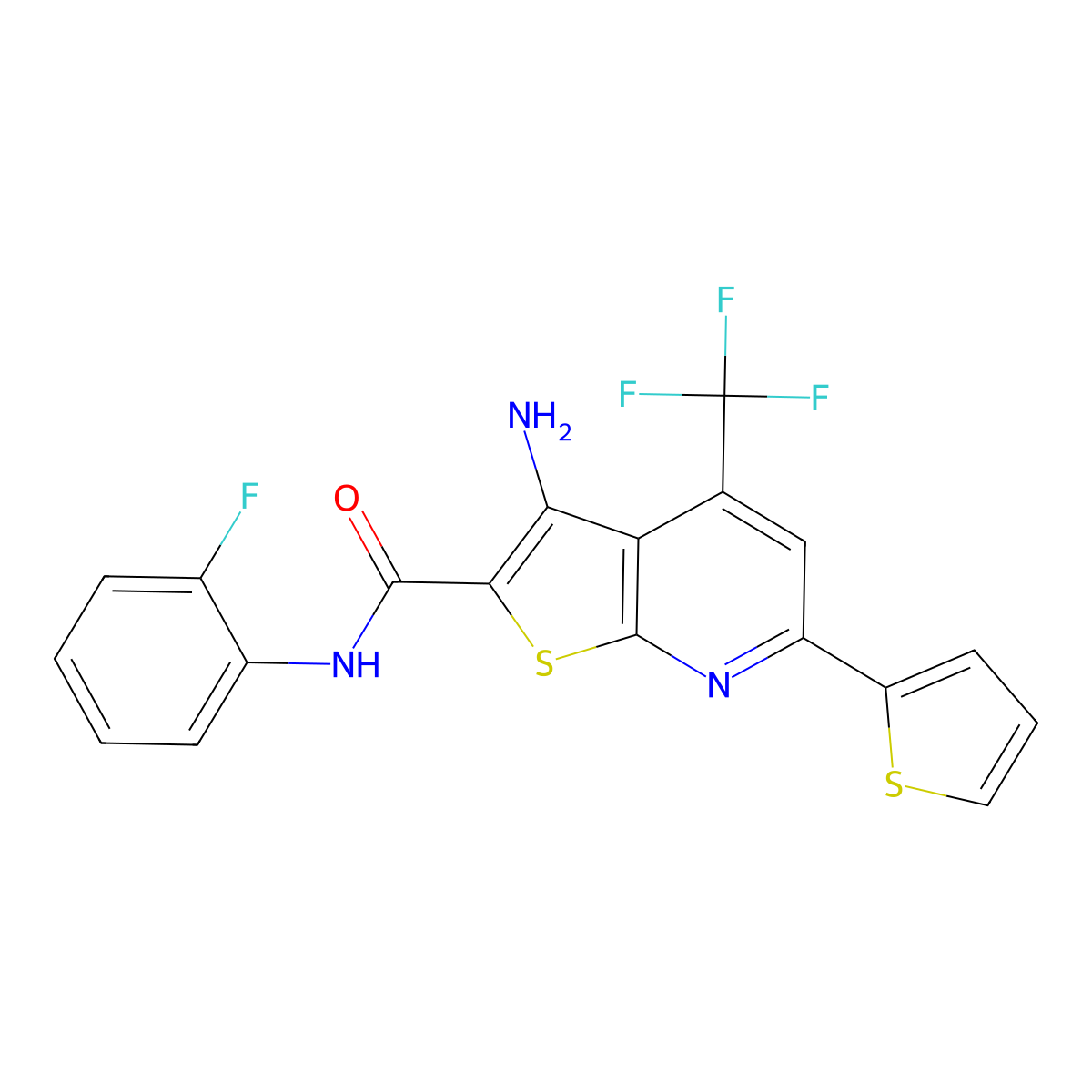3-Amino-N-(2-fluorophenyl)-6-(2-thienyl)-4-(trifluoromethyl)thieno[2,3-B]pyridine-2-carboxamide molecular structure, CAS 420835-58-1