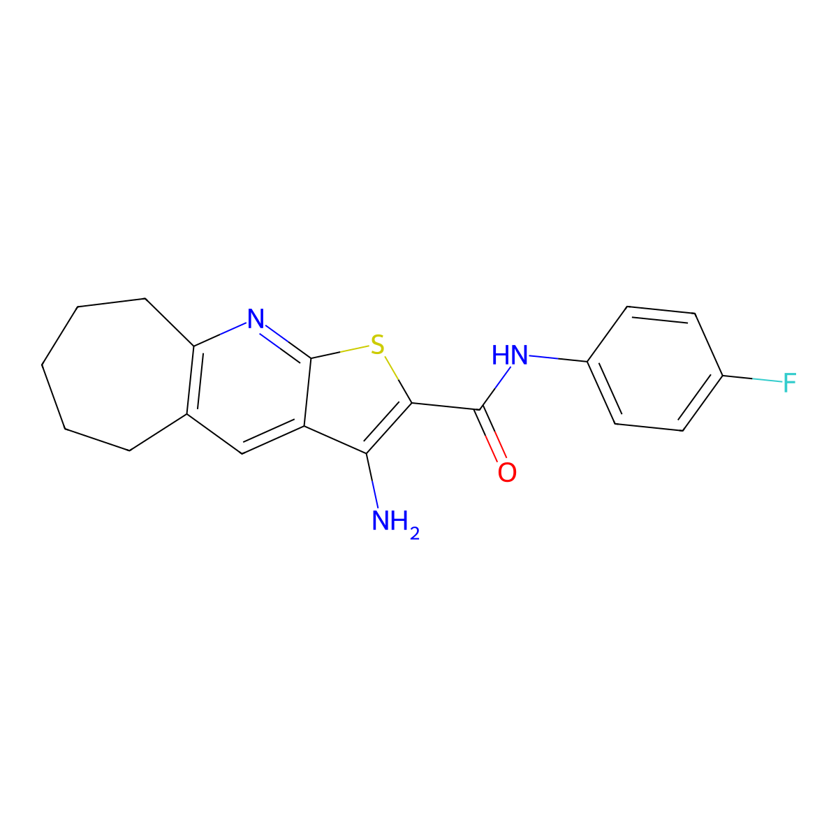 3-Amino-N-(4-fluorophenyl)-6,7,8,9-tetrahydro-5H-cyclohepta(B)thieno(3,2-E)pyridine-2-carboxamide molecular structure, CAS 420835-61-6