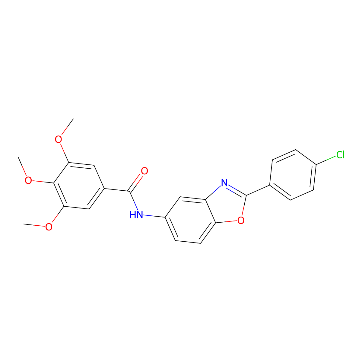 N-[2-(4-chlorophenyl)-1,3-benzoxazol-5-yl]-3,4,5-trimethoxybenzamide molecular structure, CAS 420841-49-2