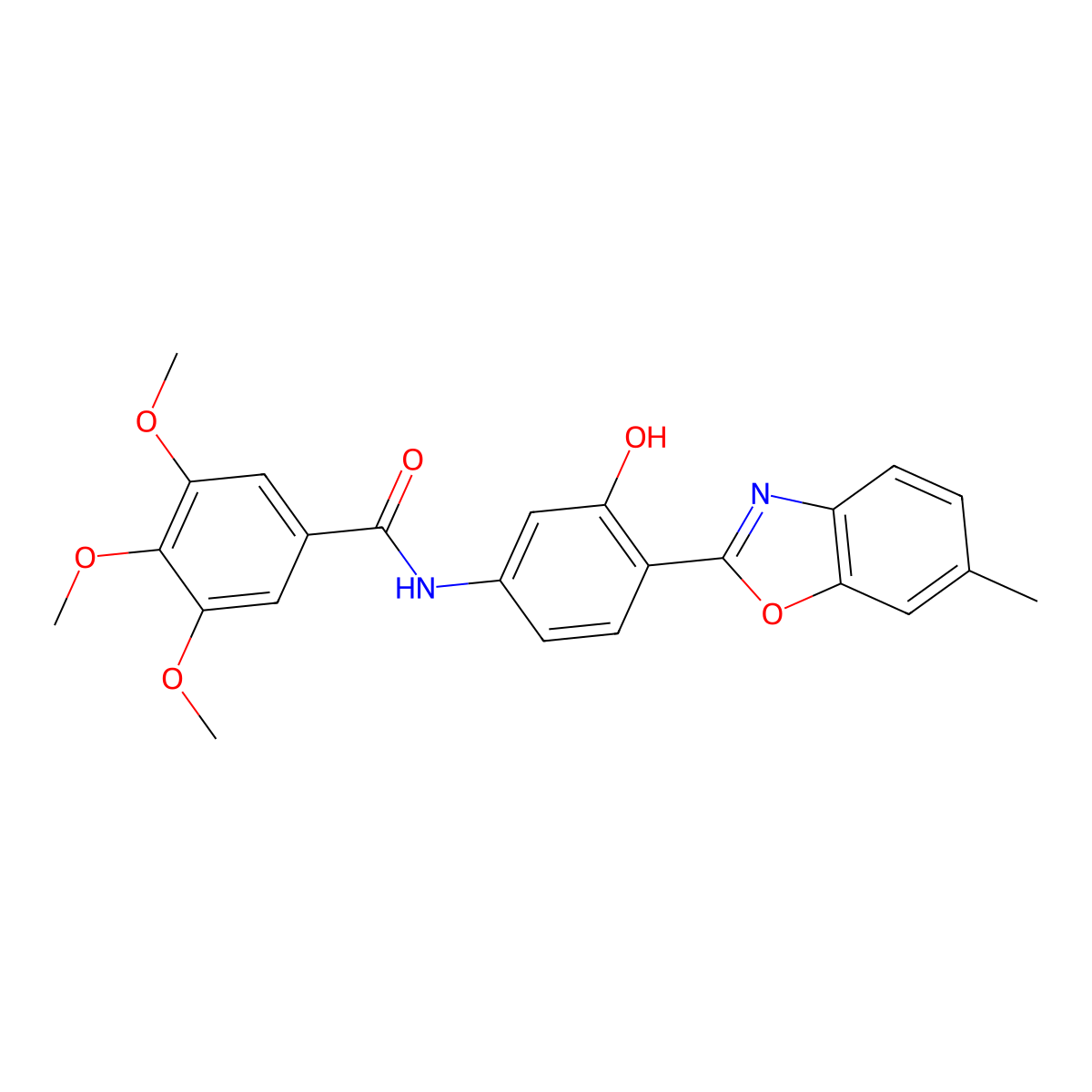 N-[3-hydroxy-4-(6-methyl-1,3-benzoxazol-2-yl)phenyl]-3,4,5-trimethoxybenzamide molecular structure, CAS 420841-54-9