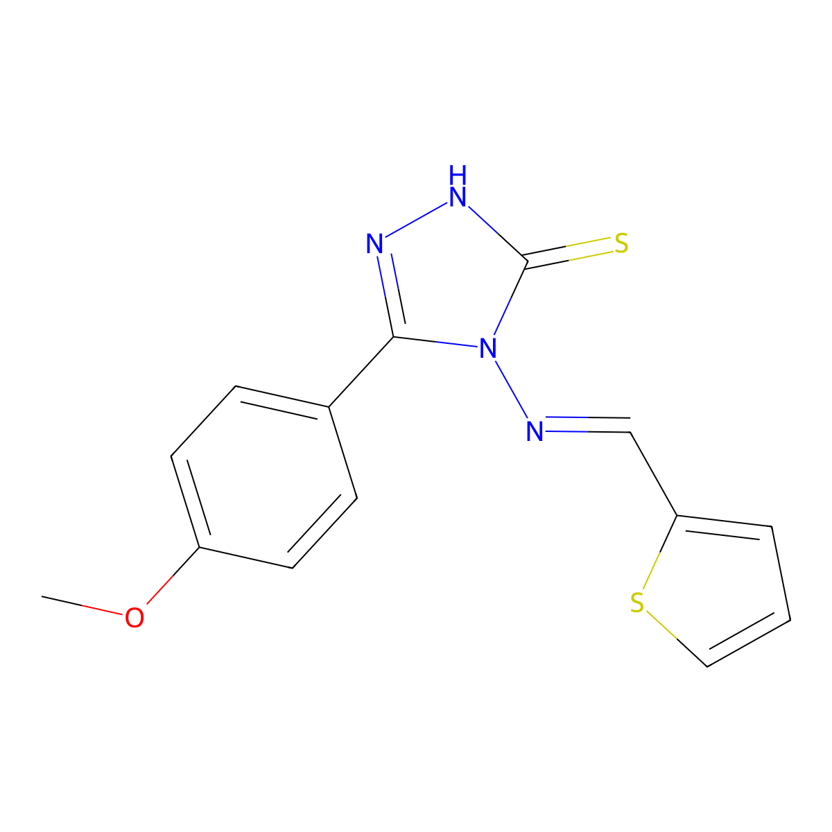 3-(4-methoxyphenyl)-4-(thiophen-2-ylmethylideneamino)-1H-1,2,4-triazole-5-thione molecular structure, CAS 420841-59-4
