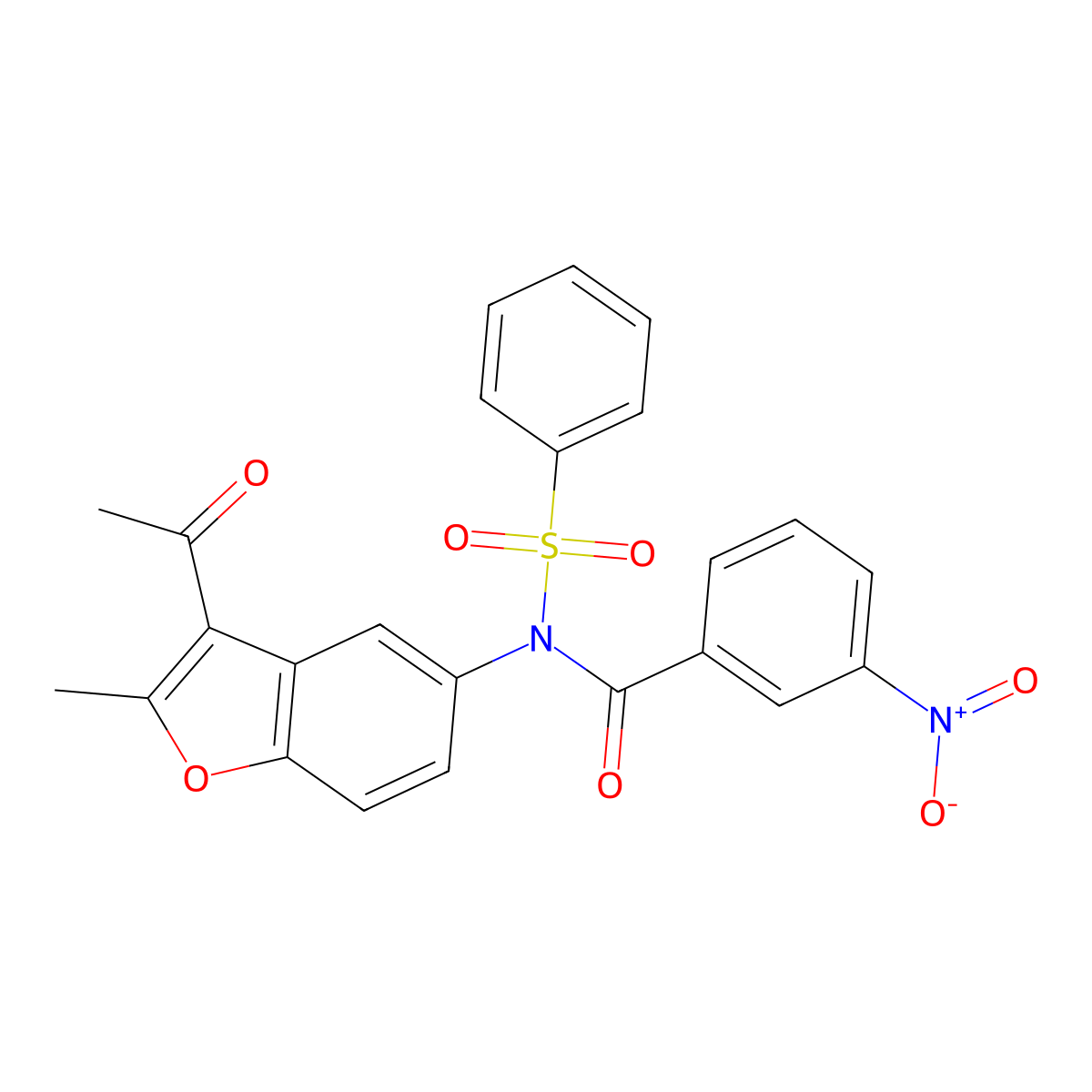 N-(3-acetyl-2-methyl-1-benzofuran-5-yl)-N-(benzenesulfonyl)-3-nitrobenzamide molecular structure, CAS 420841-80-1