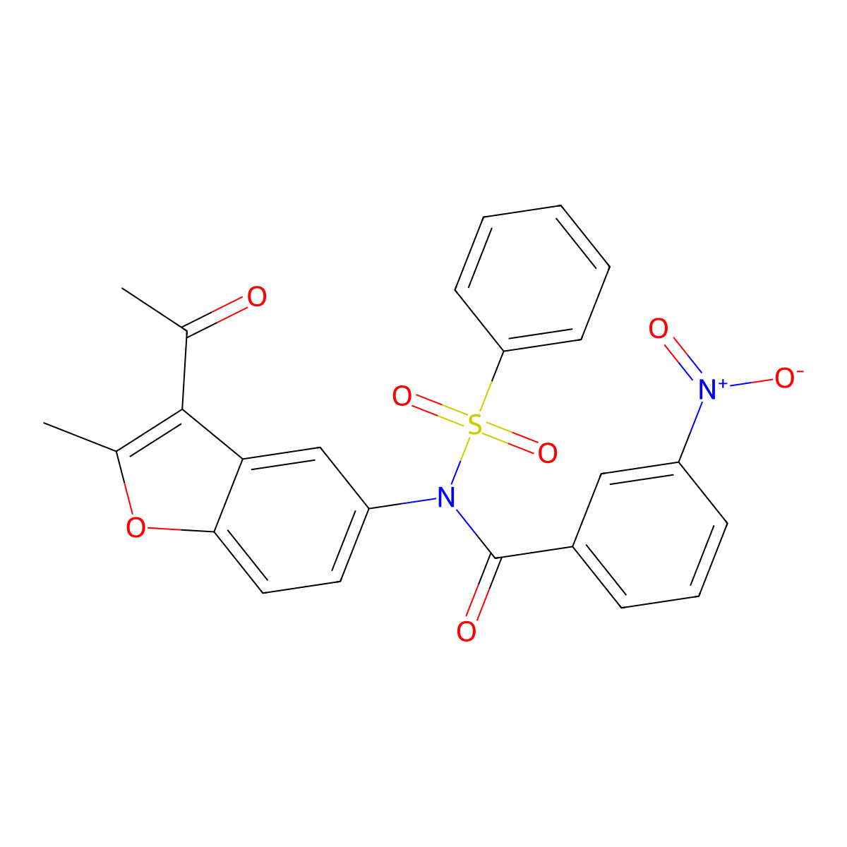 N-(3-acetyl-2-methyl-1-benzofuran-5-yl)-N-(benzenesulfonyl)-3-nitrobenzamide molecular structure, CAS 420841-80-1