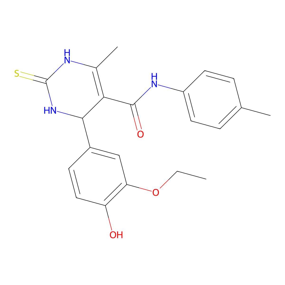 4-(3-ethoxy-4-hydroxyphenyl)-6-methyl-2-thioxo-N-(p-tolyl)-1,2,3,4-tetrahydropyrimidine-5-carboxamide molecular structure, CAS 420843-24-9