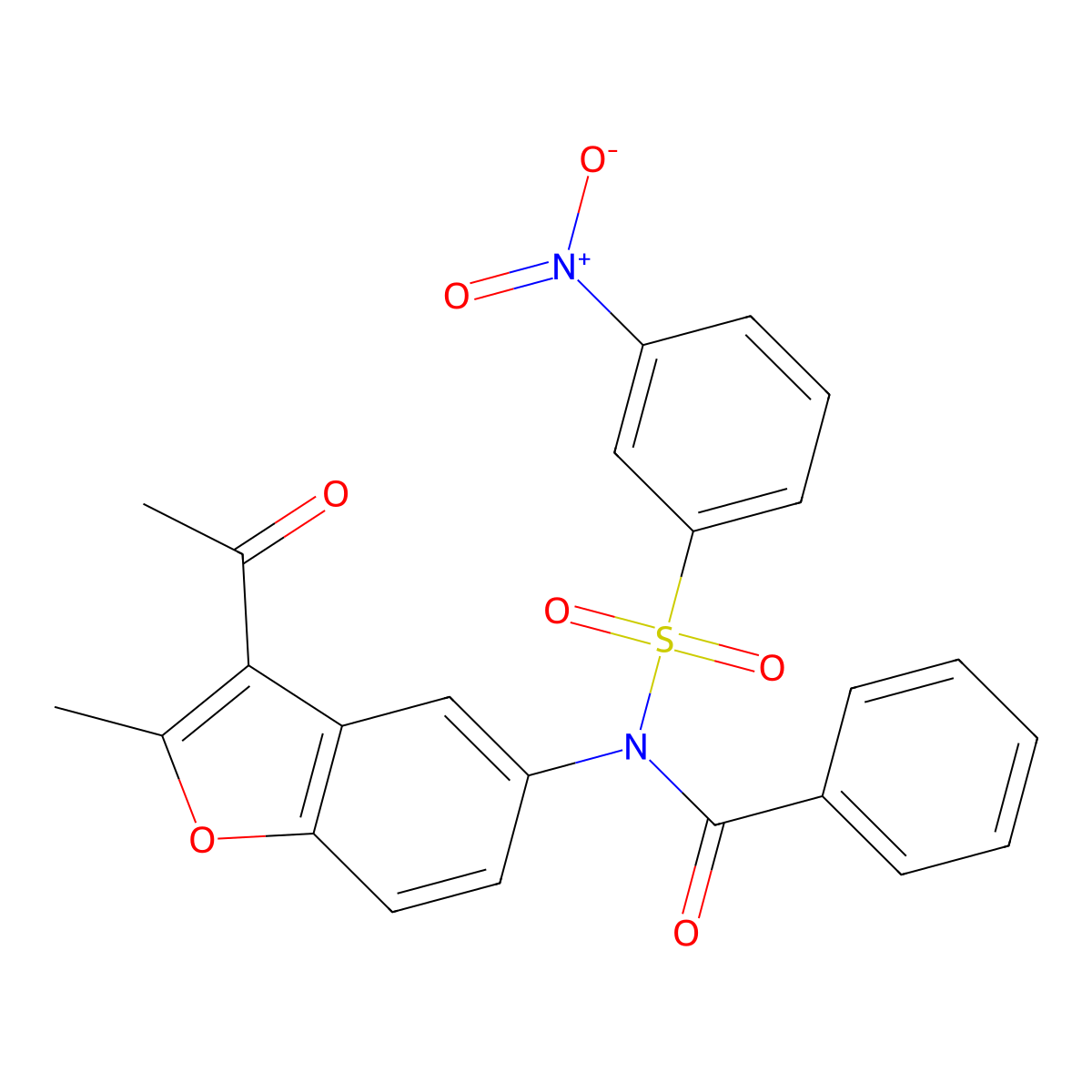 N-(3-acetyl-2-methylbenzofuran-5-yl)-N-((3-nitrophenyl)sulfonyl)benzamide molecular structure, CAS 420844-42-4