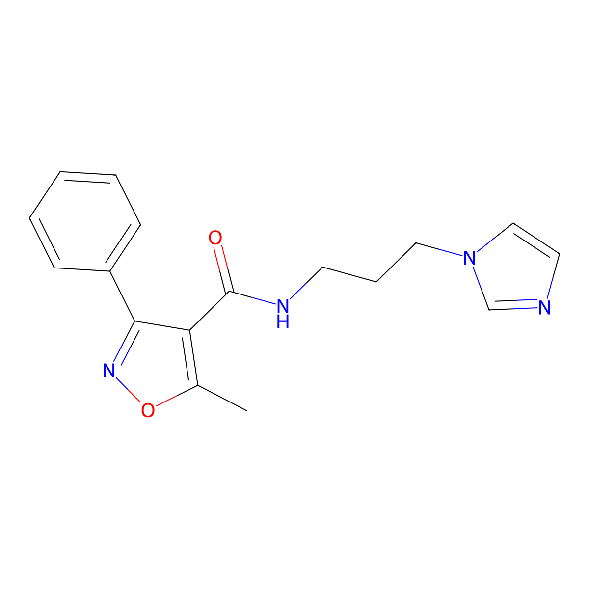 N-[3-(1H-imidazol-1-yl)propyl]-5-methyl-3-phenylisoxazole-4-carboxamide molecular structure, CAS 420844-76-4