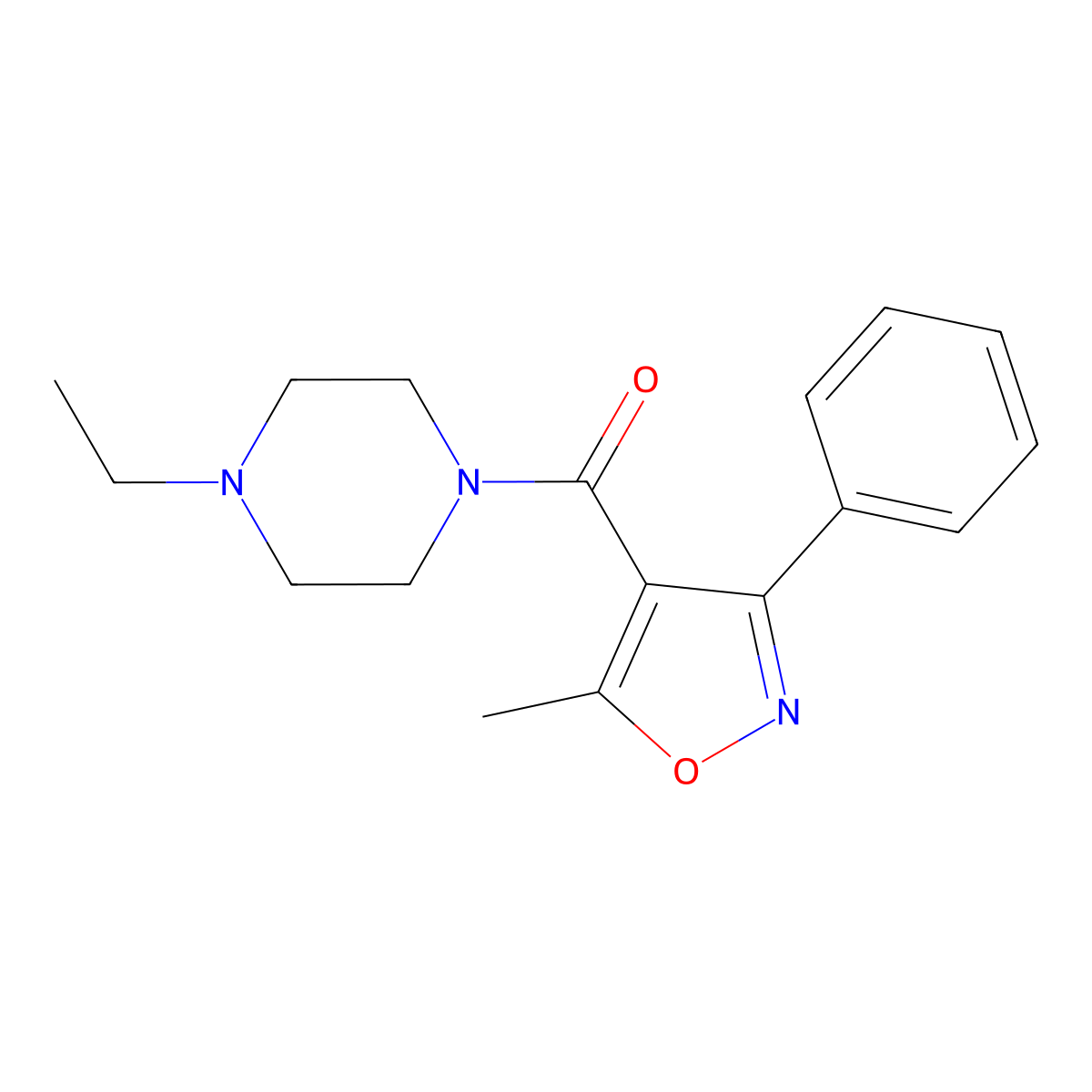 (4-Ethyl-piperazin-1-yl)-(5-methyl-3-phenyl-isoxazol-4-yl)-methanone molecular structure, CAS 420844-89-9