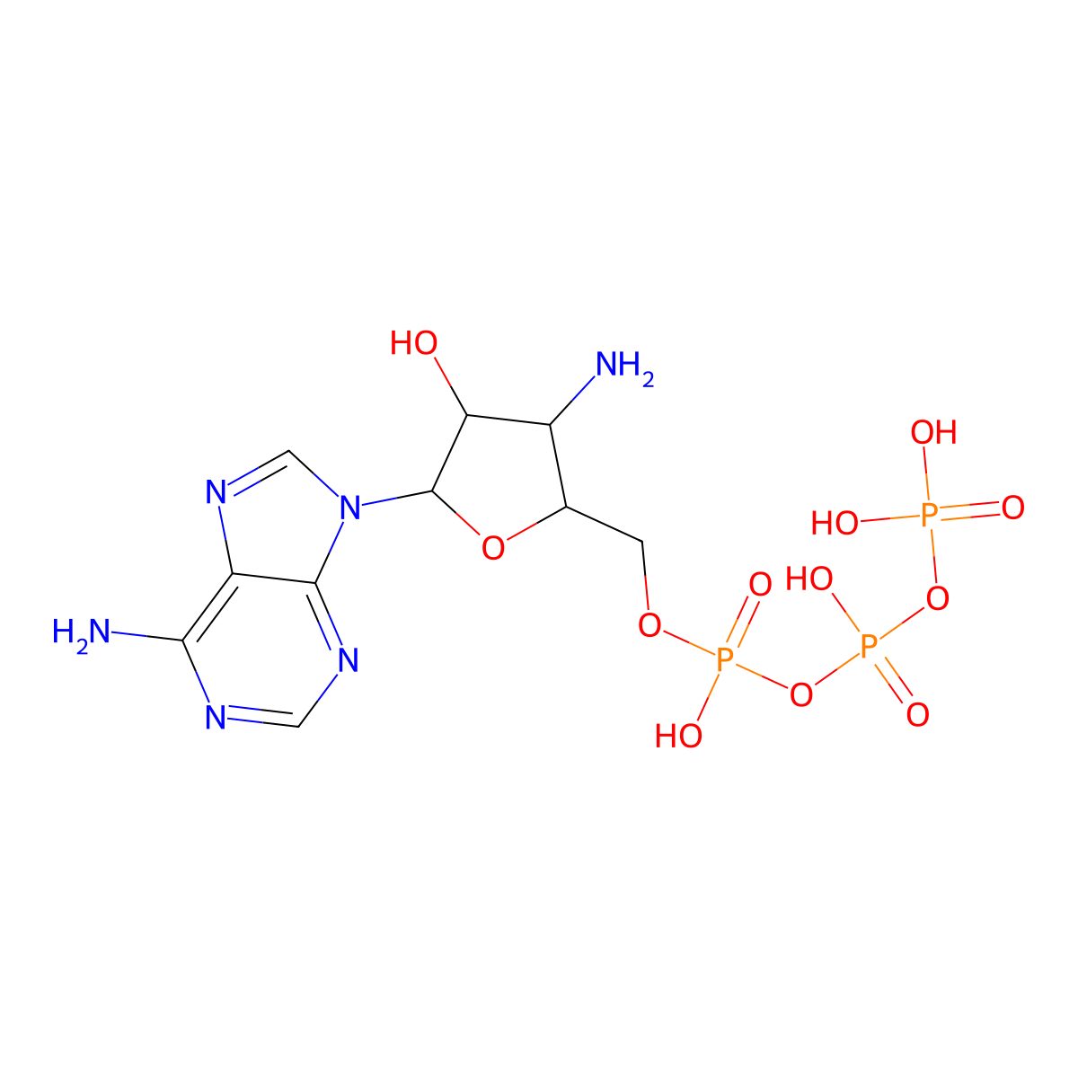 Adenosine 5'-(tetrahydrogen triphosphate), 3'-amino-3'-deoxy- molecular structure, CAS 4209-30-7