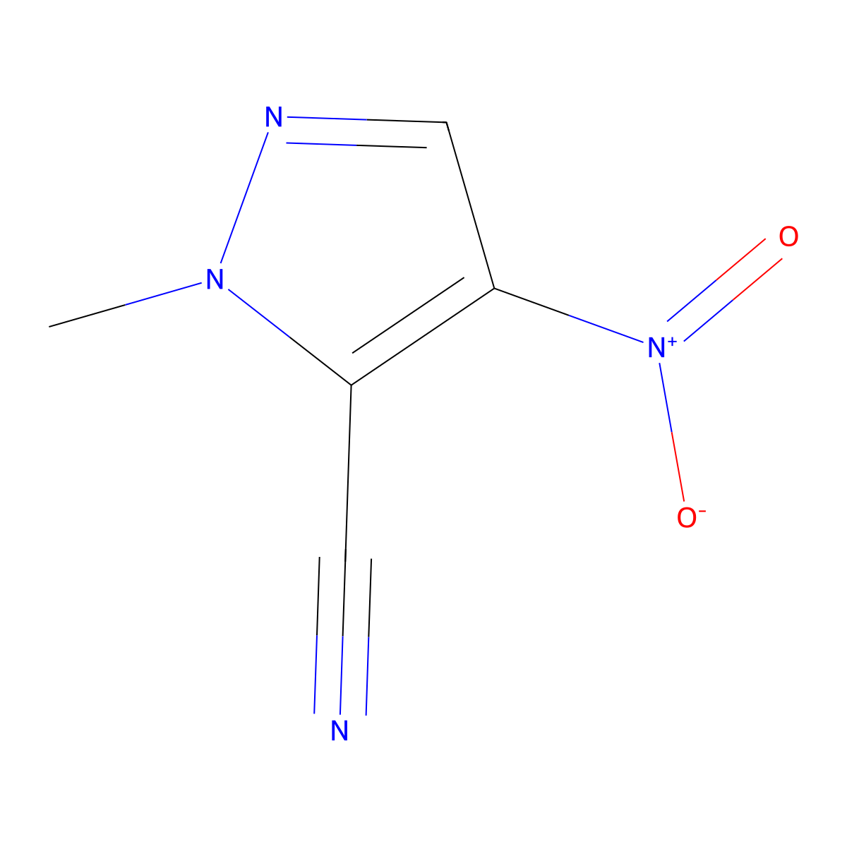 1-methyl-4-nitro-1H-pyrazole-5-carbonitrile molecular structure, CAS 42110-73-6