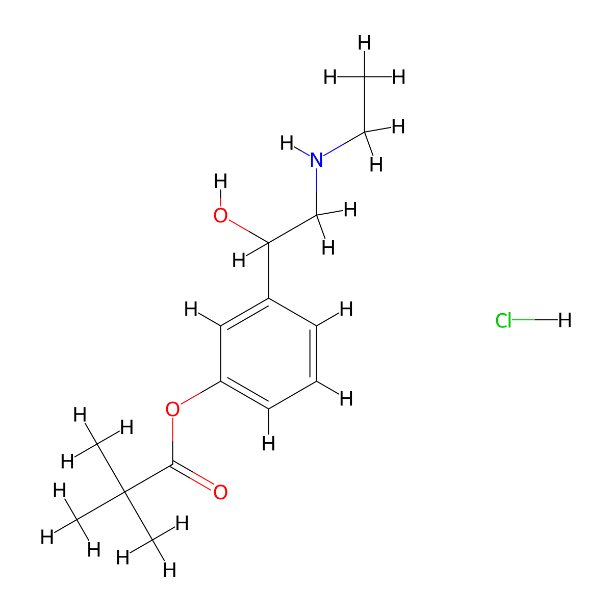 Propanoic acid, 2,2-dimethyl-, 3-(2-(ethylamino)-1-hydroxyethyl)phenyl ester, hydrochloride (1:1) molecular structure, CAS 42145-91-5
