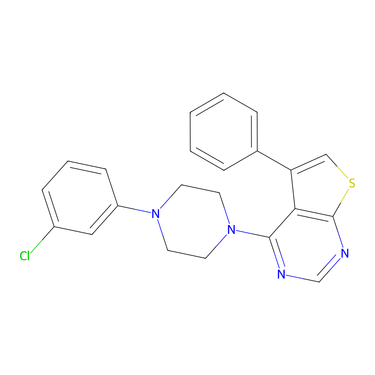 4-(4-(3-Chlorophenyl)piperazin-1-yl)-5-phenylthieno[2,3-d]pyrimidine molecular structure, CAS 421560-14-7