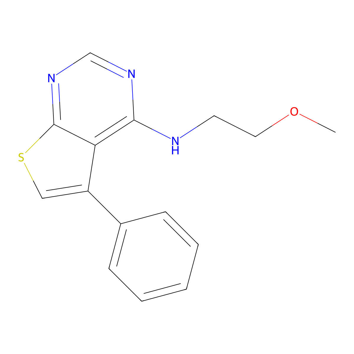 N-(2-methoxyethyl)-5-phenylthieno[2,3-d]pyrimidin-4-amine molecular structure, CAS 421561-18-4